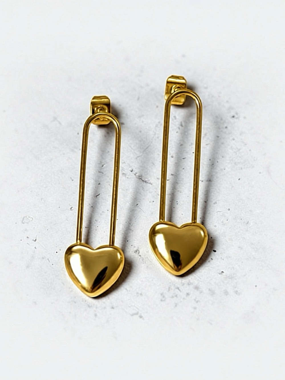 18K Gold-Plated Stainless Steel Heart Safety Pin Paperclip Drop Earrings